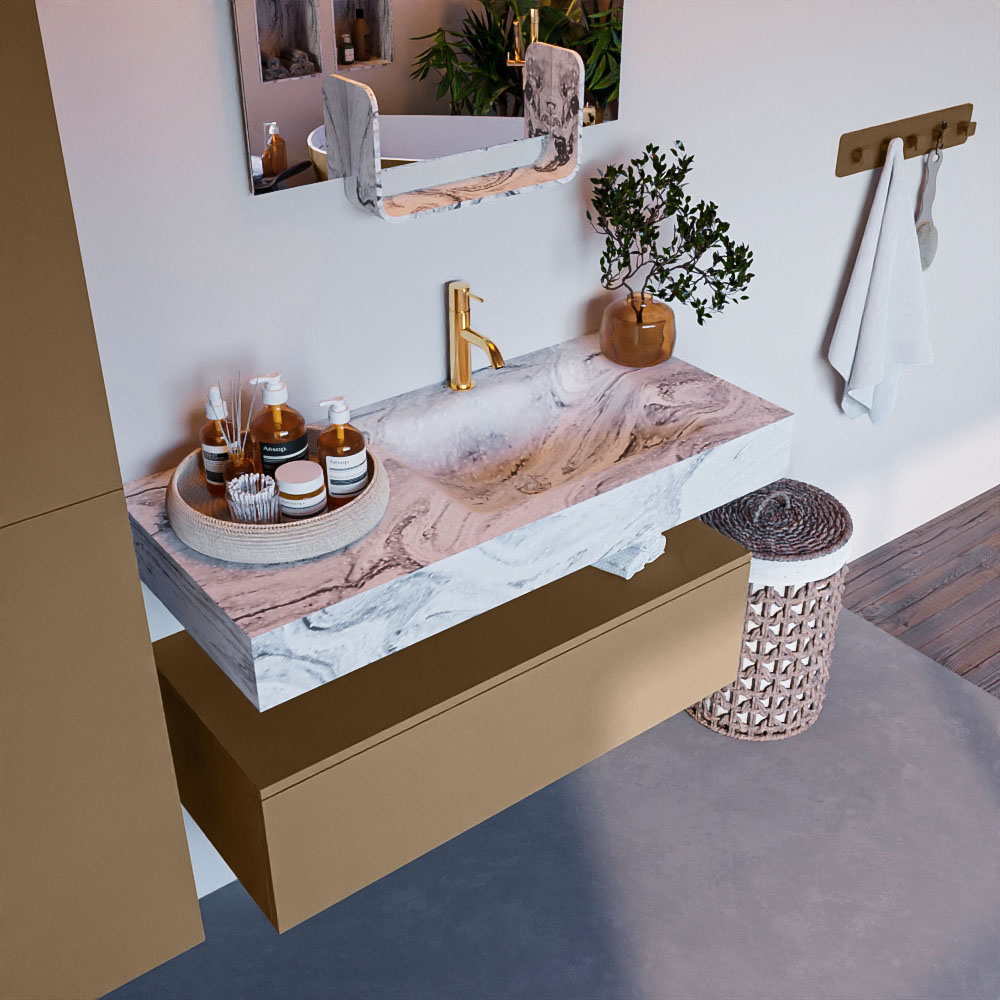 MONDIAZ ALAN-DLUX 100cm mueble de baño Oro 1 cajón. Lavabo CLOUD Derecho 1 orificio color Glace. 1 MONDIAZ ALAN-DLUX 100cm mueble de baño Oro 1 cajón. Lavabo CLOUD Derecho 1 orificio color Glace.