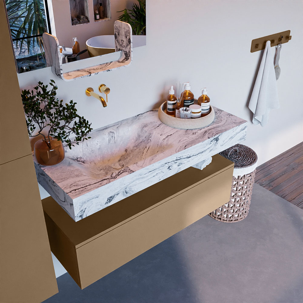 MONDIAZ ALAN-DLUX 110cm mueble de baño Oro 1 cajón. Lavabo CLOUD Izquierda sin orificios color Glace. 1 MONDIAZ ALAN-DLUX 110cm mueble de baño Oro 1 cajón. Lavabo CLOUD Izquierda sin orificios color Glace.
