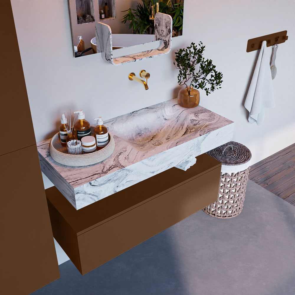MONDIAZ ALAN-DLUX 100cm mueble de baño Rust 1 cajón. Lavabo CLOUD Derecho sin orificios color Glace. 1 MONDIAZ ALAN-DLUX 100cm mueble de baño Rust 1 cajón. Lavabo CLOUD Derecho sin orificios color Glace.