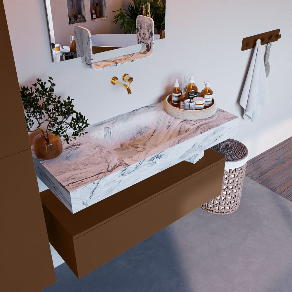 MONDIAZ ALAN-DLUX 110cm mueble de baño Rust 1 cajón. Lavabo CLOUD Centro sin orificios color Glace. 1 MONDIAZ ALAN-DLUX 110cm mueble de baño Rust 1 cajón. Lavabo CLOUD Centro sin orificios color Glace.