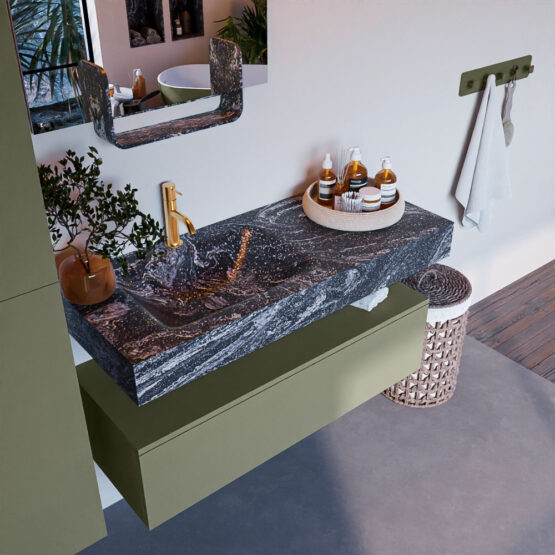 MONDIAZ ALAN-DLUX 110cm mueble de baño Army 1 cajón. Lavabo CLOUD Izquierda 1 orificio color Lava.