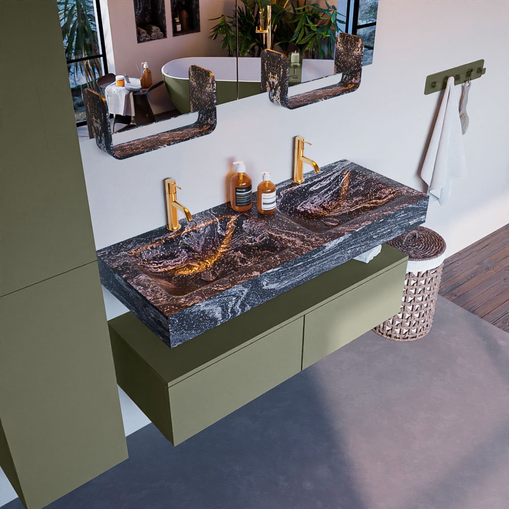 MONDIAZ ALAN-DLUX 120cm mueble de baño Army 2 cajones. Lavabo CLOUD Doble 2 orificios color Lava. 1 MONDIAZ ALAN-DLUX 120cm mueble de baño Army 2 cajones. Lavabo CLOUD Doble 2 orificios color Lava.
