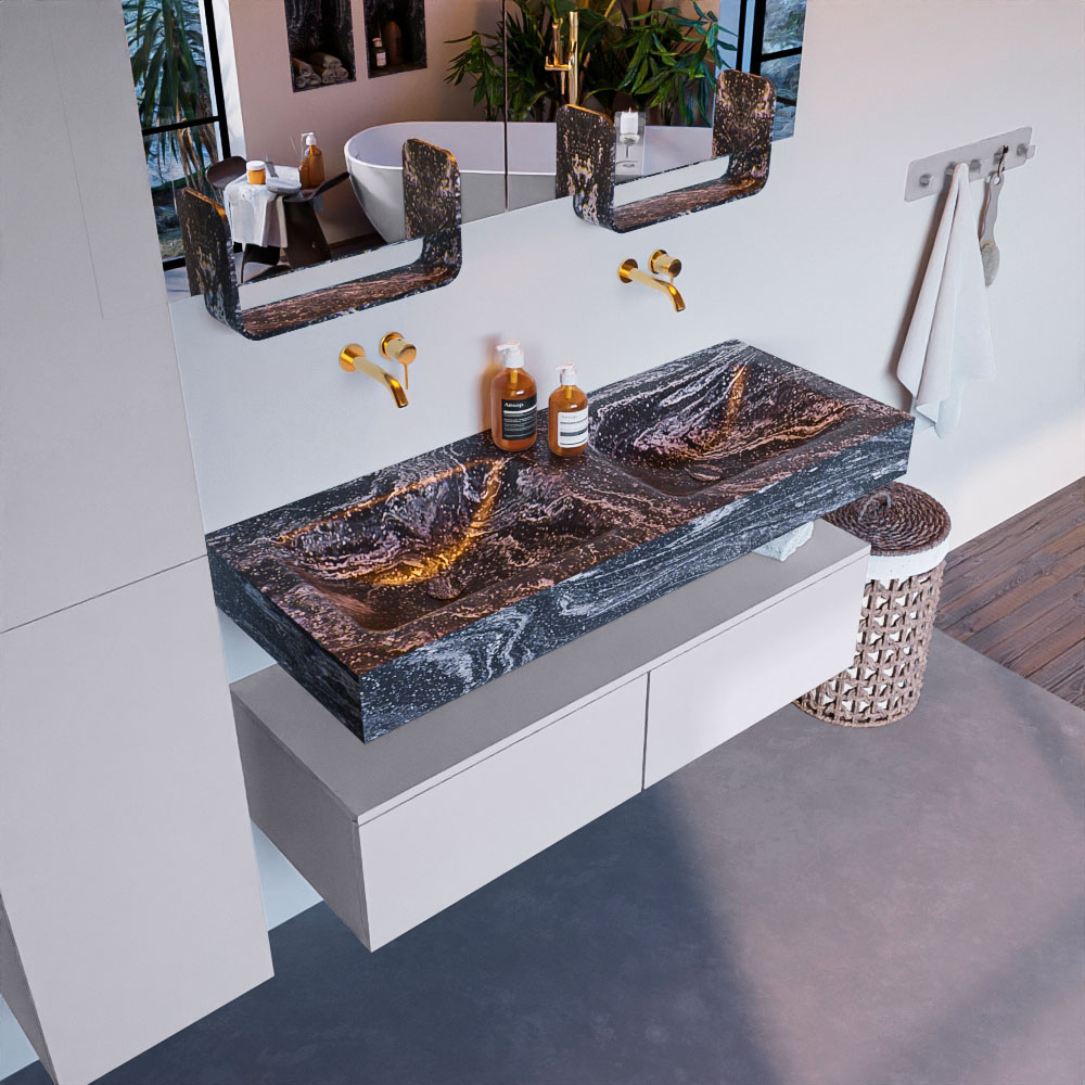 MONDIAZ ALAN-DLUX 120cm mueble de baño Cale 2 cajones. Lavabo CLOUD Doble sin orificios color Lava. 1 MONDIAZ ALAN-DLUX 120cm mueble de baño Cale 2 cajones. Lavabo CLOUD Doble sin orificios color Lava.