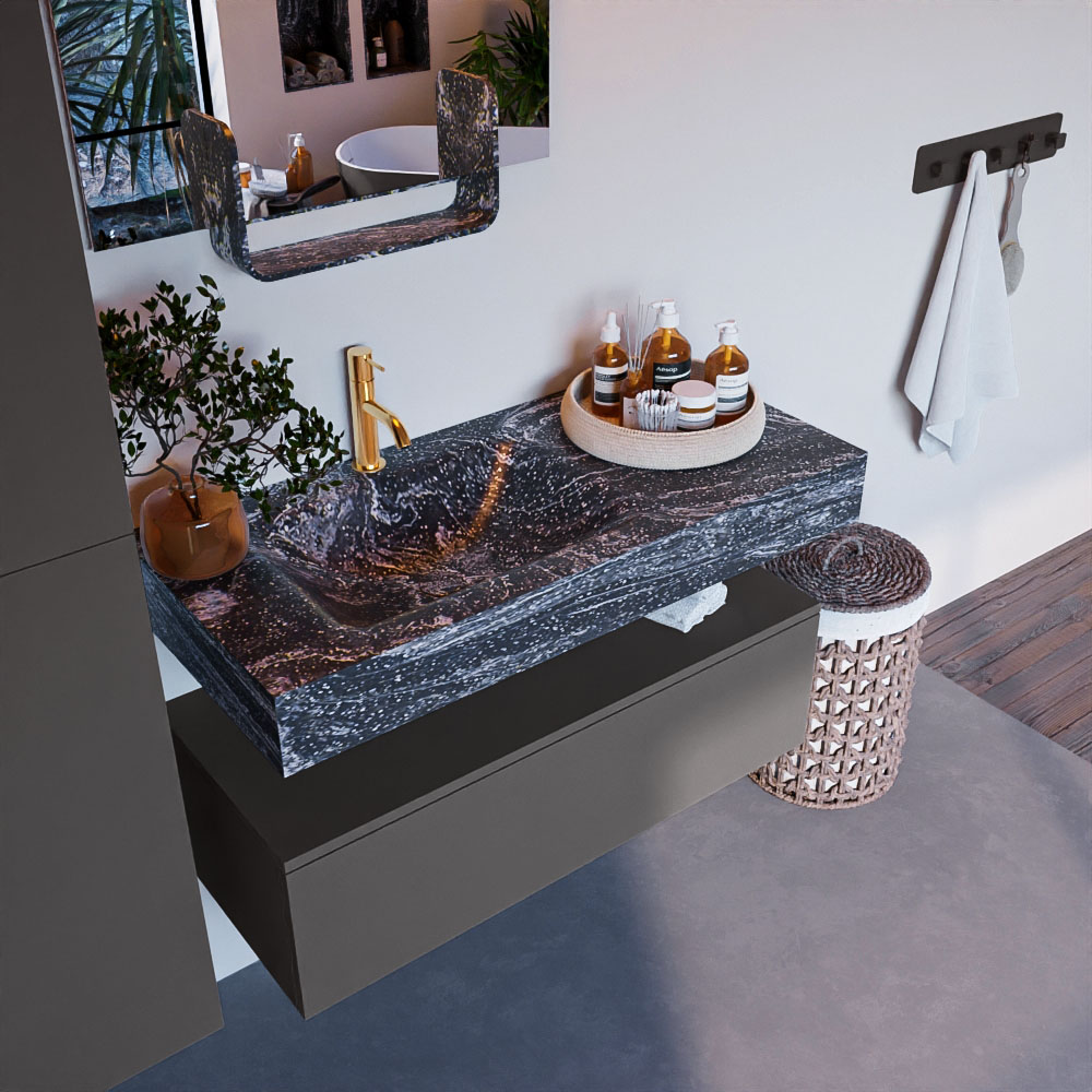 MONDIAZ ALAN-DLUX 100cm mueble de baño Dark Grey 1 cajón. Lavabo CLOUD Izquierda 1 orificio color Lava. 1 MONDIAZ ALAN-DLUX 100cm mueble de baño Dark Grey 1 cajón. Lavabo CLOUD Izquierda 1 orificio color Lava.
