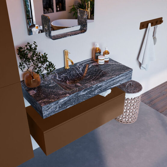 MONDIAZ ALAN-DLUX 100cm mueble de baño Rust 1 cajón. Lavabo CLOUD Centro 1 orificio color Lava.