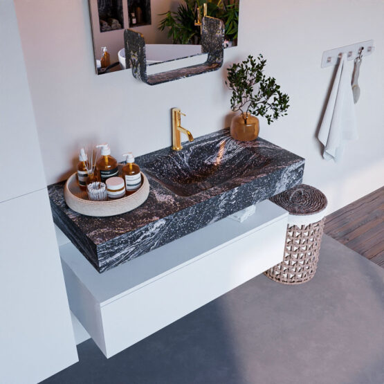 MONDIAZ ALAN-DLUX 100cm mueble de baño Talc 1 cajón. Lavabo CLOUD Derecho 1 orificio color Lava.