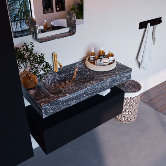 MONDIAZ ALAN-DLUX 100cm mueble de baño Urban 1 cajón. Lavabo CLOUD Izquierda 1 orificio color Lava.