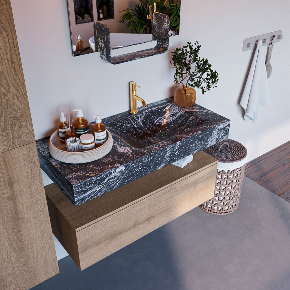 MONDIAZ ALAN-DLUX 100cm mueble de baño Washed Oak 1 cajón. Lavabo CLOUD Derecho 1 orificio color Lava. 1 MONDIAZ ALAN-DLUX 100cm mueble de baño Washed Oak 1 cajón. Lavabo CLOUD Derecho 1 orificio color Lava.