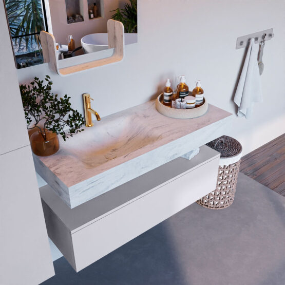 MONDIAZ ALAN-DLUX 110cm mueble de baño Cale 1 cajón. Lavabo CLOUD Izquierda 1 orificio color Opalo.
