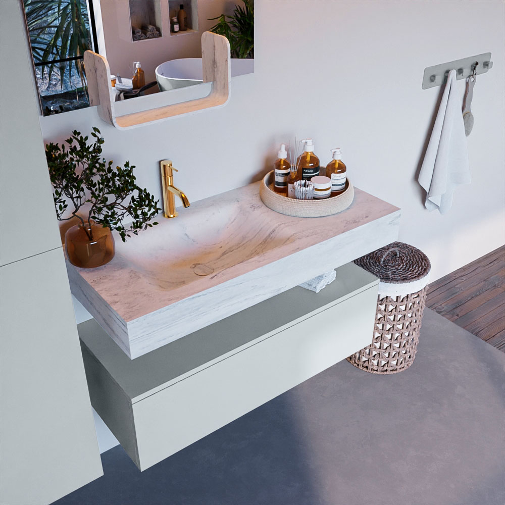 MONDIAZ ALAN-DLUX 100cm mueble de baño Clay 1 cajón. Lavabo CLOUD Izquierda 1 orificio color Opalo. 1 MONDIAZ ALAN-DLUX 100cm mueble de baño Clay 1 cajón. Lavabo CLOUD Izquierda 1 orificio color Opalo.