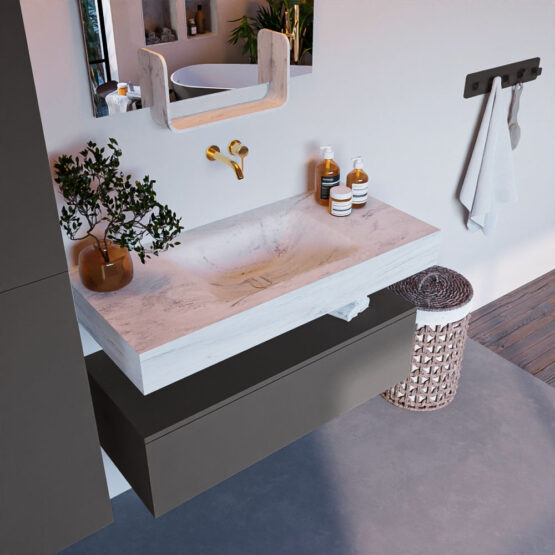 MONDIAZ ALAN-DLUX 100cm mueble de baño Dark Grey 1 cajón. Lavabo CLOUD Centro sin orificios color Opalo.