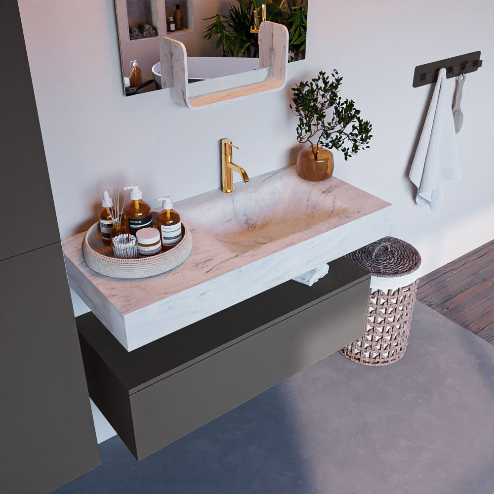 MONDIAZ ALAN-DLUX 100cm mueble de baño Dark Grey 1 cajón. Lavabo CLOUD Derecho 1 orificio color Opalo. 1 MONDIAZ ALAN-DLUX 100cm mueble de baño Dark Grey 1 cajón. Lavabo CLOUD Derecho 1 orificio color Opalo.