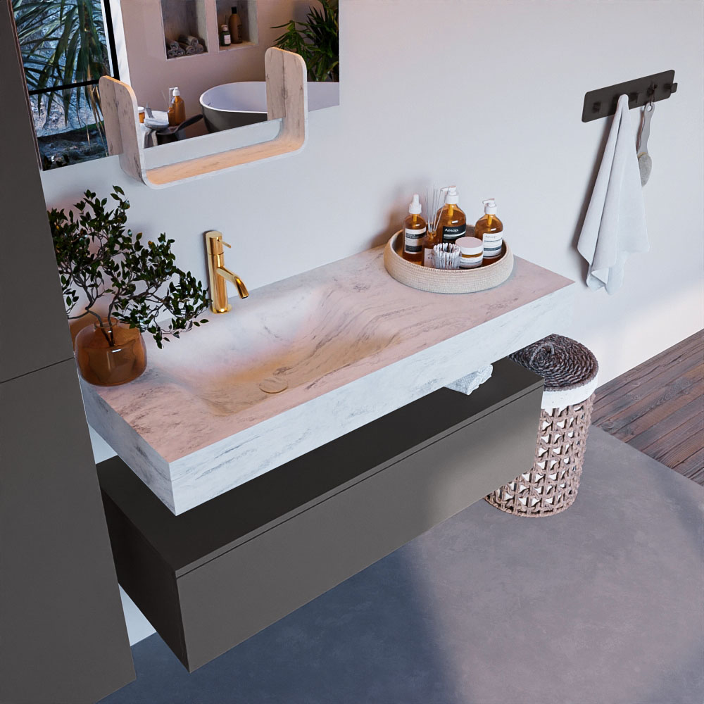 MONDIAZ ALAN-DLUX 110cm mueble de baño Dark Grey 1 cajón. Lavabo CLOUD Izquierda 1 orificio color Opalo. 1 MONDIAZ ALAN-DLUX 110cm mueble de baño Dark Grey 1 cajón. Lavabo CLOUD Izquierda 1 orificio color Opalo.