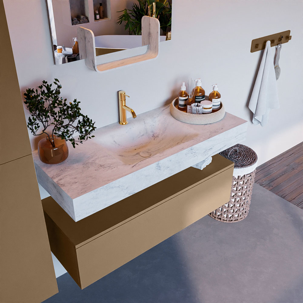MONDIAZ ALAN-DLUX 110cm mueble de baño Oro 1 cajón. Lavabo CLOUD Centro 1 orificio color Opalo. 1 MONDIAZ ALAN-DLUX 110cm mueble de baño Oro 1 cajón. Lavabo CLOUD Centro 1 orificio color Opalo.