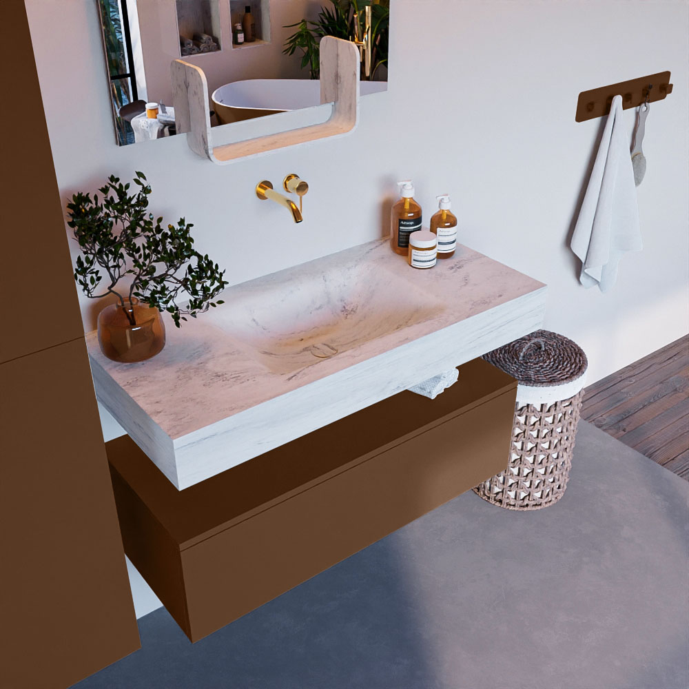 MONDIAZ ALAN-DLUX 100cm mueble de baño Rust 1 cajón. Lavabo CLOUD Centro sin orificios color Opalo. 1 MONDIAZ ALAN-DLUX 100cm mueble de baño Rust 1 cajón. Lavabo CLOUD Centro sin orificios color Opalo.