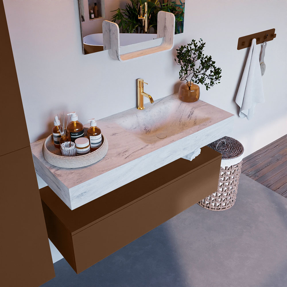 MONDIAZ ALAN-DLUX 110cm mueble de baño Rust 1 cajón. Lavabo CLOUD Derecho 1 orificio color Opalo. 1 MONDIAZ ALAN-DLUX 110cm mueble de baño Rust 1 cajón. Lavabo CLOUD Derecho 1 orificio color Opalo.