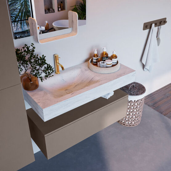 MONDIAZ ALAN-DLUX 100cm mueble de baño Smoke 1 cajón. Lavabo CLOUD Izquierda 1 orificio color Opalo.