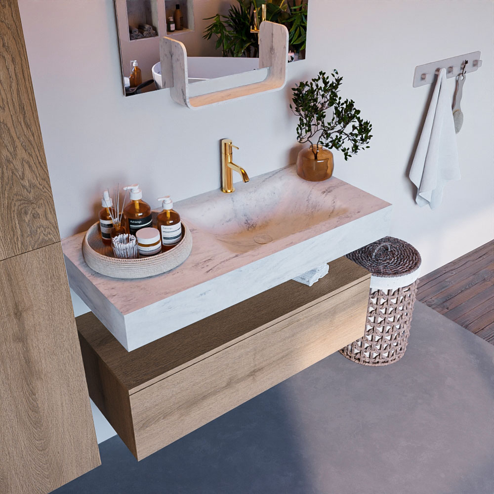 MONDIAZ ALAN-DLUX 100cm mueble de baño Washed Oak 1 cajón. Lavabo CLOUD Derecho 1 orificio color Opalo. 1 MONDIAZ ALAN-DLUX 100cm mueble de baño Washed Oak 1 cajón. Lavabo CLOUD Derecho 1 orificio color Opalo.