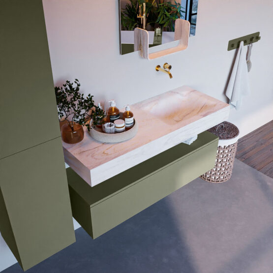MONDIAZ ALAN-DLUX 120cm mueble de baño Army 1 cajón. Lavabo CLOUD Derecho sin orificios color Ostra.
