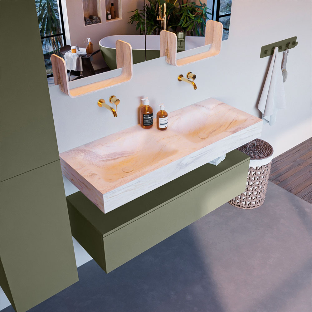 MONDIAZ ALAN-DLUX 120cm mueble de baño Army 1 cajón. Lavabo CLOUD Doble sin orificios color Ostra. 1 MONDIAZ ALAN-DLUX 120cm mueble de baño Army 1 cajón. Lavabo CLOUD Doble sin orificios color Ostra.