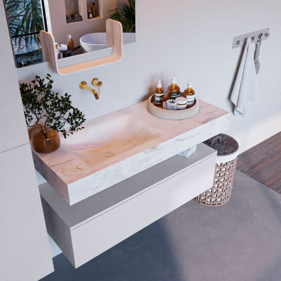 MONDIAZ ALAN-DLUX 110cm mueble de baño Cale 1 cajón. Lavabo CLOUD Izquierda sin orificios color Ostra.