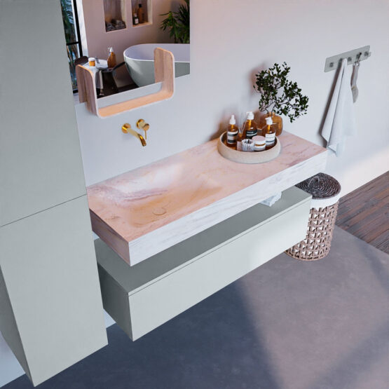 MONDIAZ ALAN-DLUX 120cm mueble de baño Clay 1 cajón. Lavabo CLOUD Izquierda sin orificios color Ostra.