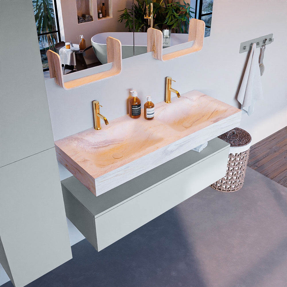 MONDIAZ ALAN-DLUX 120cm mueble de baño Clay 1 cajón. Lavabo CLOUD Doble 2 orificios color Ostra. 1 MONDIAZ ALAN-DLUX 120cm mueble de baño Clay 1 cajón. Lavabo CLOUD Doble 2 orificios color Ostra.