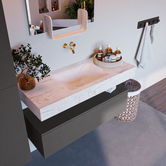 MONDIAZ ALAN-DLUX 110cm mueble de baño Dark Grey 1 cajón. Lavabo CLOUD Centro sin orificios color Ostra.