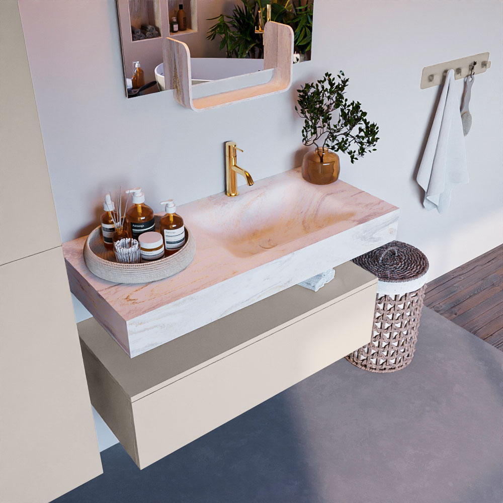 MONDIAZ ALAN-DLUX 100cm mueble de baño Linen 1 cajón. Lavabo CLOUD Derecho 1 orificio color Ostra. 1 MONDIAZ ALAN-DLUX 100cm mueble de baño Linen 1 cajón. Lavabo CLOUD Derecho 1 orificio color Ostra.