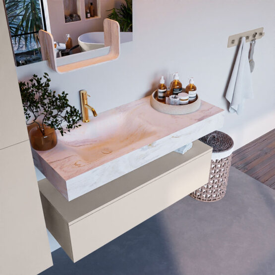MONDIAZ ALAN-DLUX 110cm mueble de baño Linen 1 cajón. Lavabo CLOUD Izquierda 1 orificio color Ostra.
