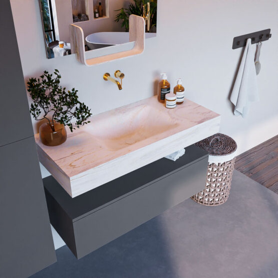 MONDIAZ ALAN-DLUX 100cm mueble de baño Plata 1 cajón. Lavabo CLOUD Centro sin orificios color Ostra.