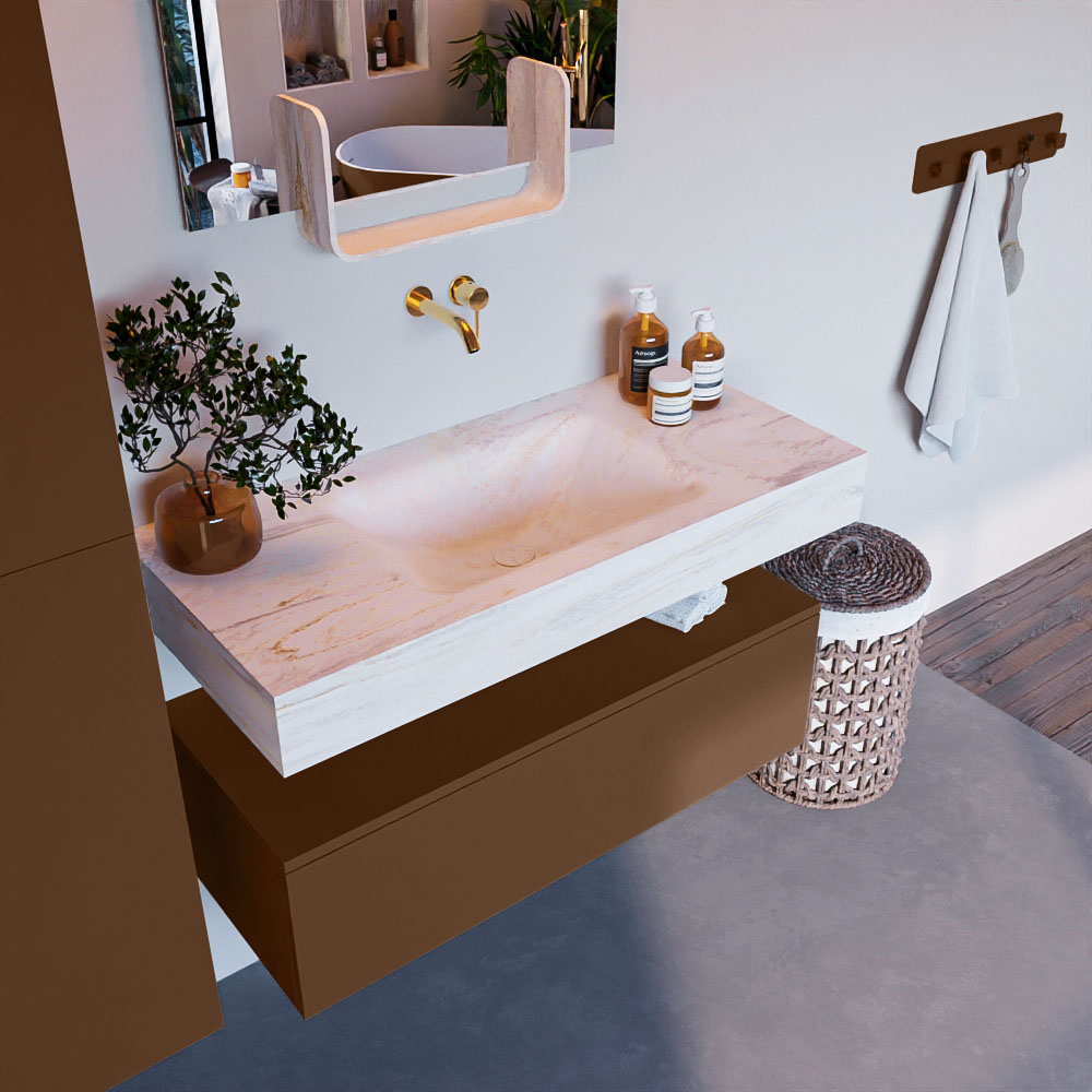 MONDIAZ ALAN-DLUX 100cm mueble de baño Rust 1 cajón. Lavabo CLOUD Centro sin orificios color Ostra. 1 MONDIAZ ALAN-DLUX 100cm mueble de baño Rust 1 cajón. Lavabo CLOUD Centro sin orificios color Ostra.