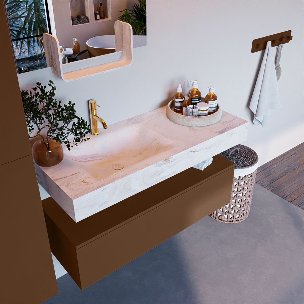 MONDIAZ ALAN-DLUX 110cm mueble de baño Rust 1 cajón. Lavabo CLOUD Izquierda 1 orificio color Ostra. 1 MONDIAZ ALAN-DLUX 110cm mueble de baño Rust 1 cajón. Lavabo CLOUD Izquierda 1 orificio color Ostra.