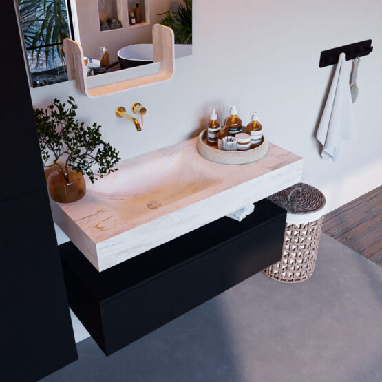 MONDIAZ ALAN-DLUX 100cm mueble de baño Urban 1 cajón. Lavabo CLOUD Izquierda sin orificios color Ostra.