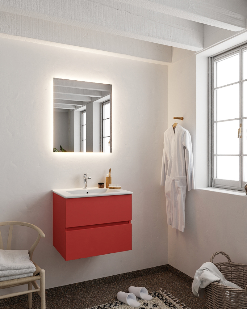 MONDIAZ VICA 60cm mueble de baño Fire 2 cajones lavabo DENIA Centro 1 orificio con espejo LED. 2 MONDIAZ VICA 60cm mueble de baño Fire 2 cajones lavabo DENIA Centro 1 orificio con espejo LED. - Imagen 2