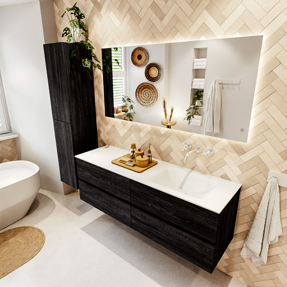 MONDIAZ VICA 150cm mueble de baño Antracite 4 cajones. Lavabo CLOUD Derecho sin orificio color Talc con espejo LED. 1 MONDIAZ VICA 150cm mueble de baño Antracite 4 cajones. Lavabo CLOUD Derecho sin orificio color Talc con espejo LED.