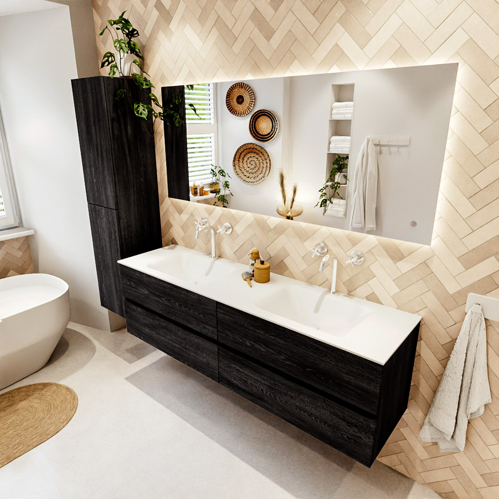 MONDIAZ VICA 170cm mueble de baño Antracite 4 cajones. Lavabo CLOUD Doble 2 orificios color Talc con espejo LED. 1 MONDIAZ VICA 170cm mueble de baño Antracite 4 cajones. Lavabo CLOUD Doble 2 orificios color Talc con espejo LED.