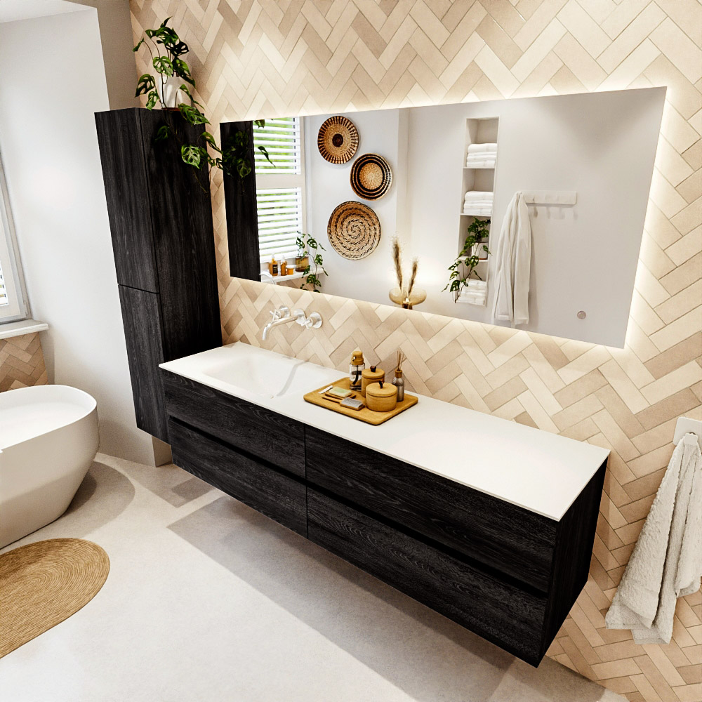 MONDIAZ VICA 180cm mueble de baño Antracite 4 cajones. Lavabo CLOUD Izquierda sin orificio color Talc con espejo LED. 1 MONDIAZ VICA 180cm mueble de baño Antracite 4 cajones. Lavabo CLOUD Izquierda sin orificio color Talc con espejo LED.
