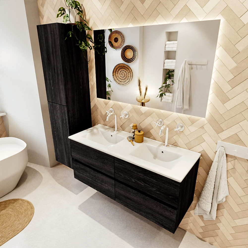 MONDIAZ VICA 120cm mueble de baño Antracite 4 cajones. Lavabo DENIA Doble 2 orificios color Blanco brillo con espejo LED. 1 MONDIAZ VICA 120cm mueble de baño Antracite 4 cajones. Lavabo DENIA Doble 2 orificios color Blanco brillo con espejo LED.
