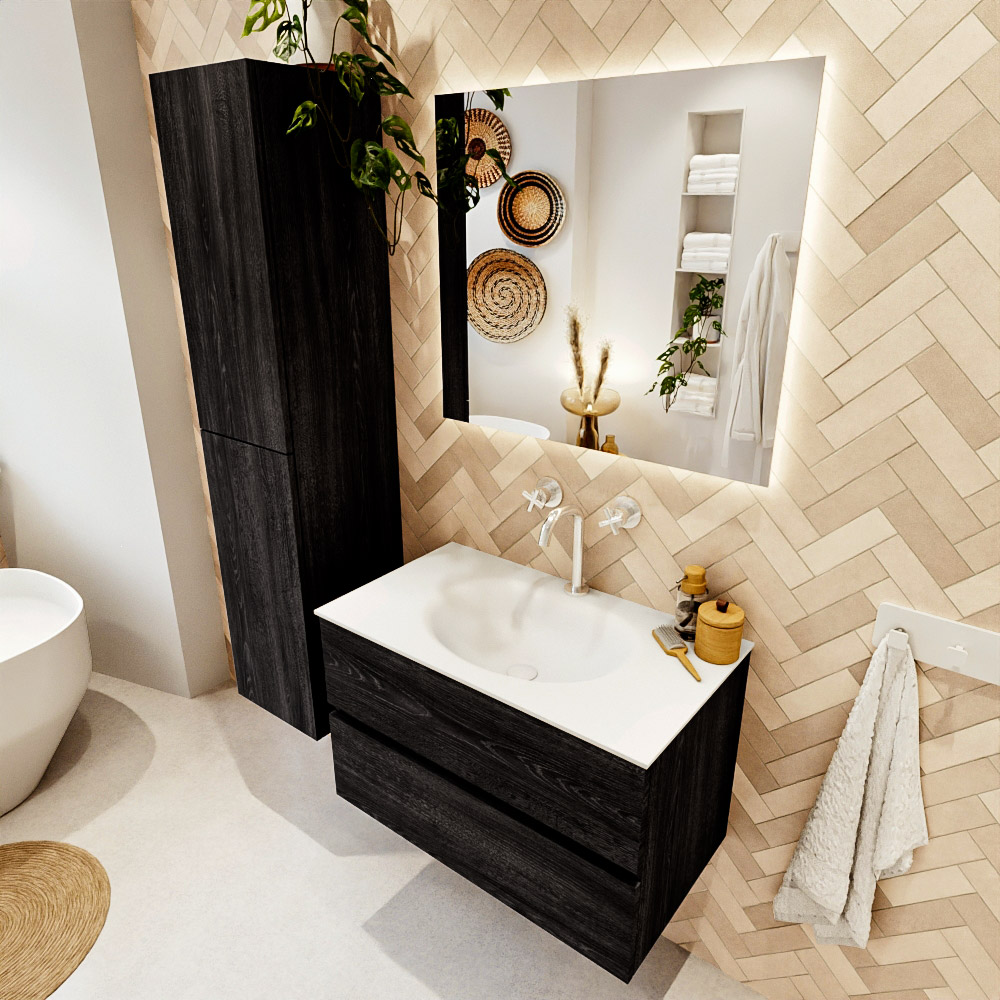 MONDIAZ VICA 80cm mueble de baño Antracite 2 cajones. Lavabo MOON Centro 1 orificio color Talc con espejo LED. 1 MONDIAZ VICA 80cm mueble de baño Antracite 2 cajones. Lavabo MOON Centro 1 orificio color Talc con espejo LED.