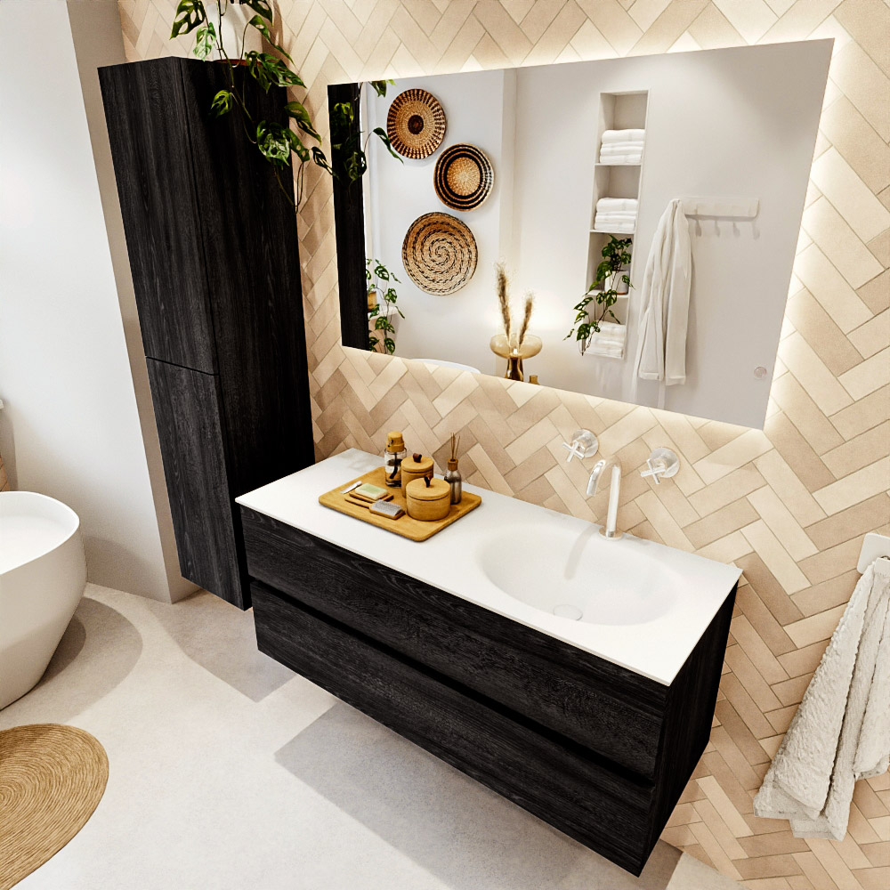 MONDIAZ VICA 120cm mueble de baño Antracite 2 cajones. Lavabo MOON Derecho 1 orificio color Talc con espejo LED. 1 MONDIAZ VICA 120cm mueble de baño Antracite 2 cajones. Lavabo MOON Derecho 1 orificio color Talc con espejo LED.
