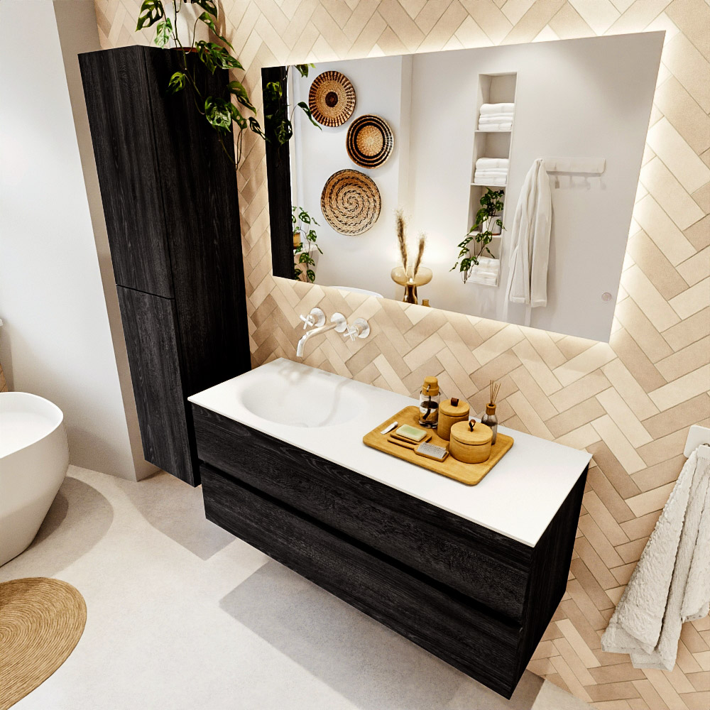 MONDIAZ VICA 120cm mueble de baño Antracite 2 cajones. Lavabo MOON Izquierda sin orificio color Talc con espejo LED. 1 MONDIAZ VICA 120cm mueble de baño Antracite 2 cajones. Lavabo MOON Izquierda sin orificio color Talc con espejo LED.