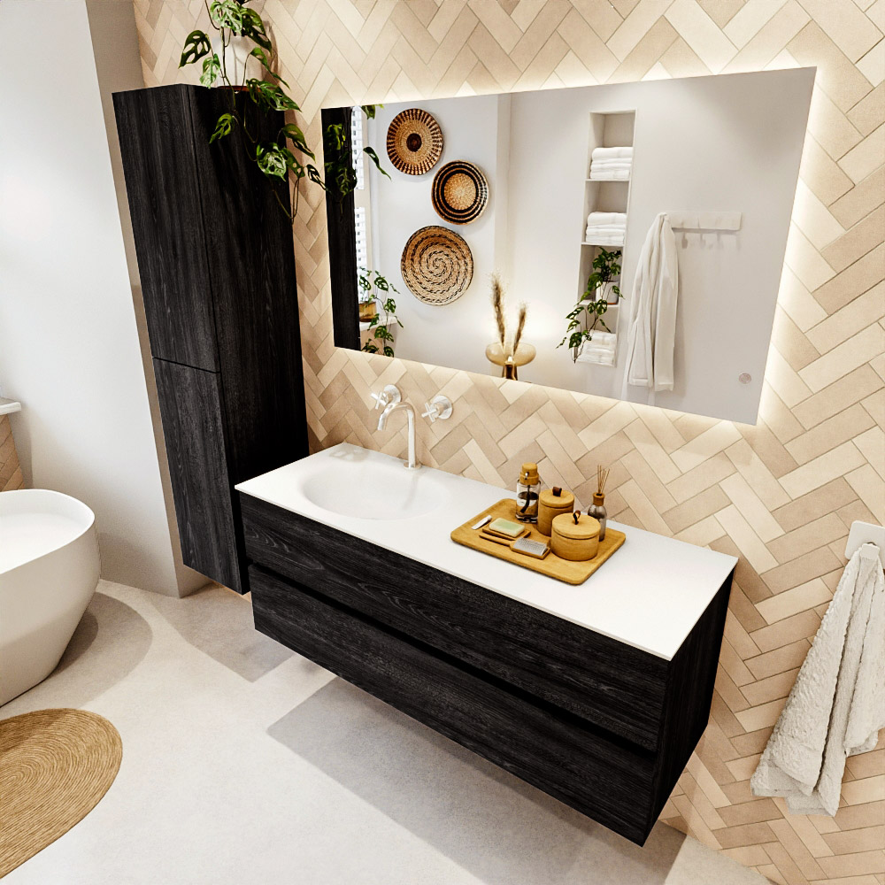 MONDIAZ VICA 130cm mueble de baño Antracite 2 cajones. Lavabo MOON Izquierda 1 orificio color Talc con espejo LED. 1 MONDIAZ VICA 130cm mueble de baño Antracite 2 cajones. Lavabo MOON Izquierda 1 orificio color Talc con espejo LED.