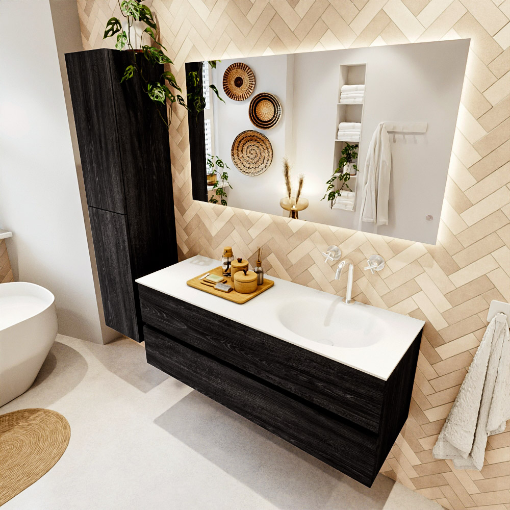 MONDIAZ VICA 130cm mueble de baño Antracite 2 cajones. Lavabo MOON Derecho 1 orificio color Talc con espejo LED. 1 MONDIAZ VICA 130cm mueble de baño Antracite 2 cajones. Lavabo MOON Derecho 1 orificio color Talc con espejo LED.