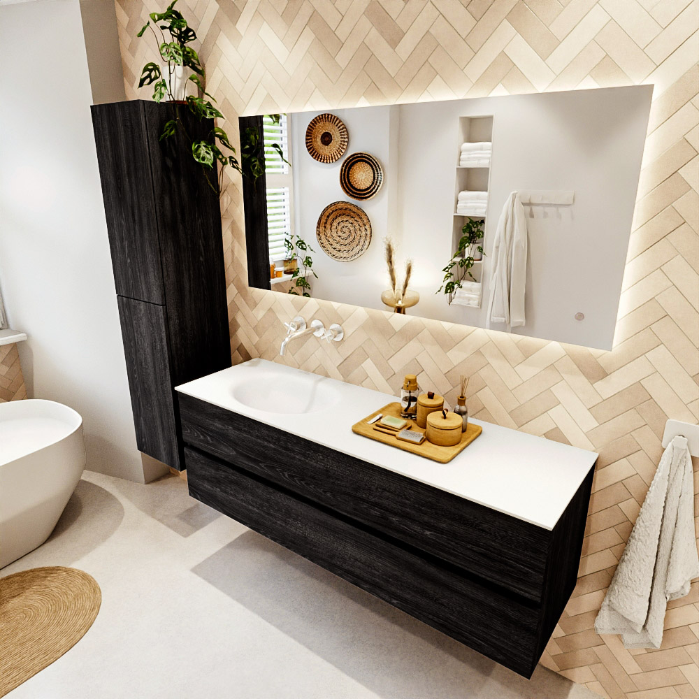 MONDIAZ VICA 150cm mueble de baño Antracite 2 cajones. Lavabo MOON Izquierda sin orificio color Talc con espejo LED. 1 MONDIAZ VICA 150cm mueble de baño Antracite 2 cajones. Lavabo MOON Izquierda sin orificio color Talc con espejo LED.