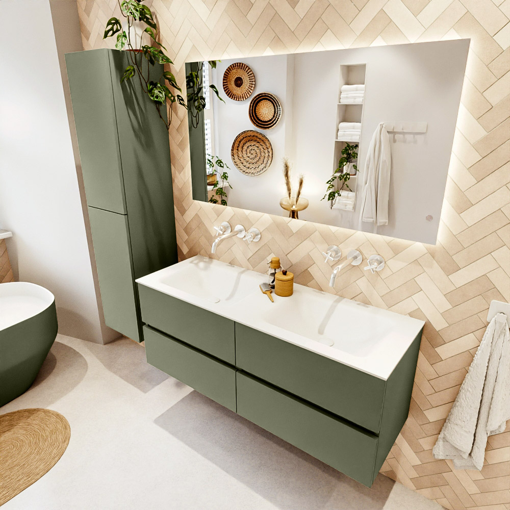 MONDIAZ VICA 130cm mueble de baño Army 4 cajones. Lavabo CLOUD Doble sin orificio color Talc con espejo LED. 1 MONDIAZ VICA 130cm mueble de baño Army 4 cajones. Lavabo CLOUD Doble sin orificio color Talc con espejo LED.