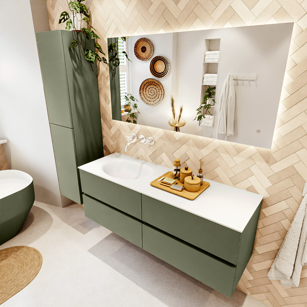 MONDIAZ VICA 140cm mueble de baño Army 4 cajones. Lavabo MOON Izquierda sin orificio color Talc con espejo LED. 1 MONDIAZ VICA 140cm mueble de baño Army 4 cajones. Lavabo MOON Izquierda sin orificio color Talc con espejo LED.