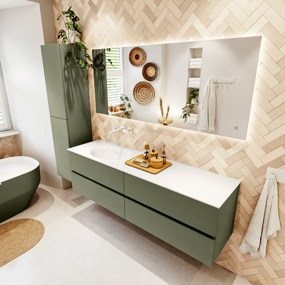 MONDIAZ VICA 170cm mueble de baño Army 4 cajones. Lavabo MOON Izquierda sin orificio color Talc con espejo LED. 1 MONDIAZ VICA 170cm mueble de baño Army 4 cajones. Lavabo MOON Izquierda sin orificio color Talc con espejo LED.