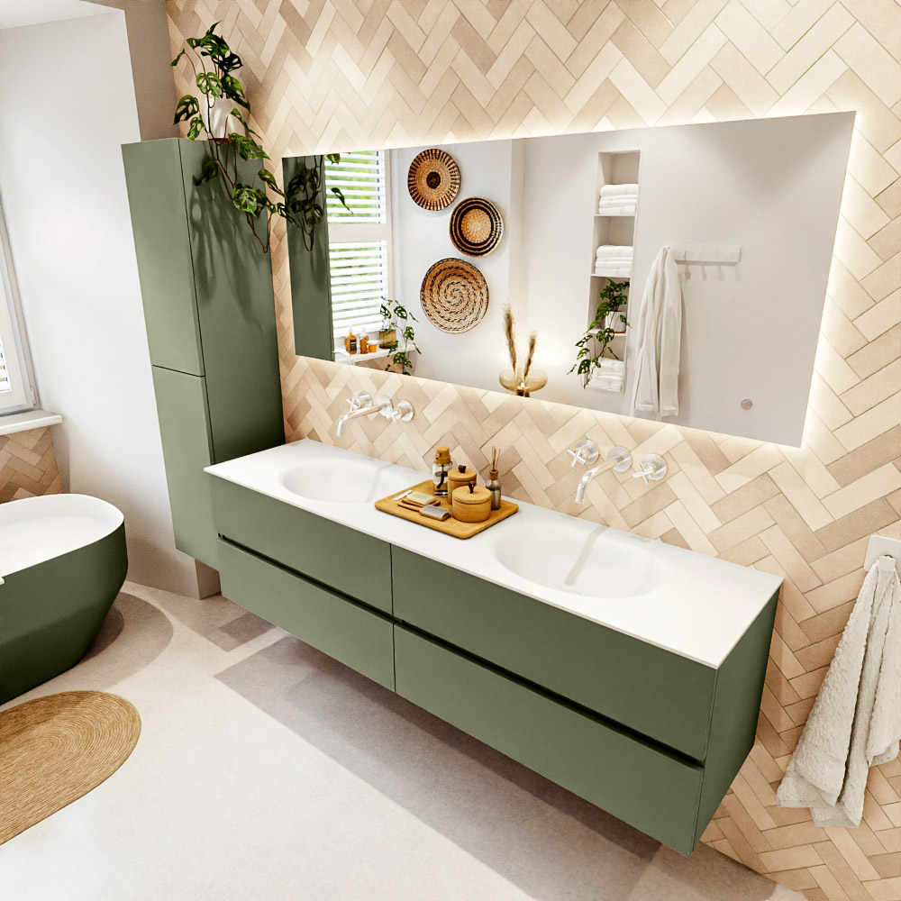 MONDIAZ VICA 180cm mueble de baño Army 4 cajones. Lavabo MOON Doble sin orificio color Talc con espejo LED. 1 MONDIAZ VICA 180cm mueble de baño Army 4 cajones. Lavabo MOON Doble sin orificio color Talc con espejo LED.