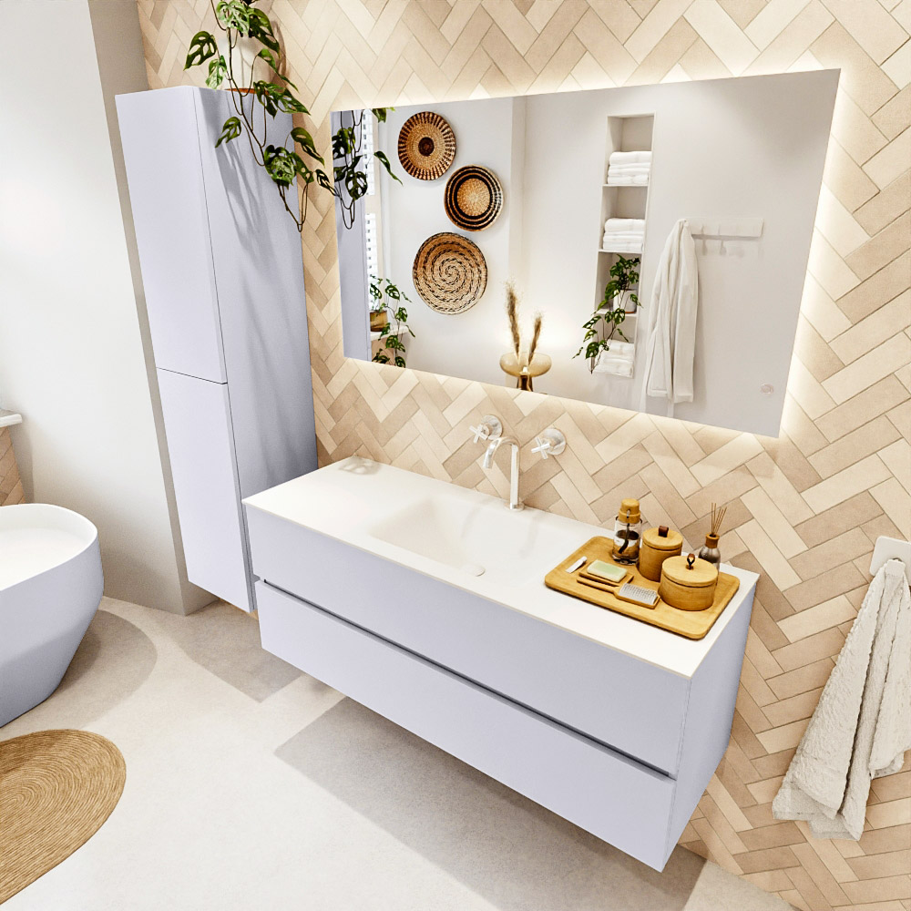 MONDIAZ VICA 130cm mueble de baño Cale 2 cajones. Lavabo CLOUD Centro 1 orificio color Talc con espejo LED. 1 MONDIAZ VICA 130cm mueble de baño Cale 2 cajones. Lavabo CLOUD Centro 1 orificio color Talc con espejo LED.